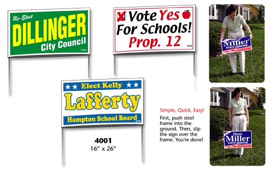 Political campaign yard signs, election yard signs and yard sign wire frames
