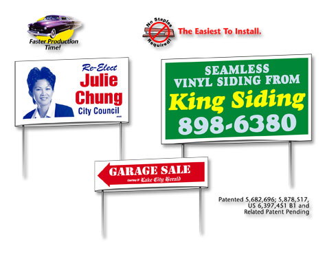 Double sided yard signs and yard sign wire frames.